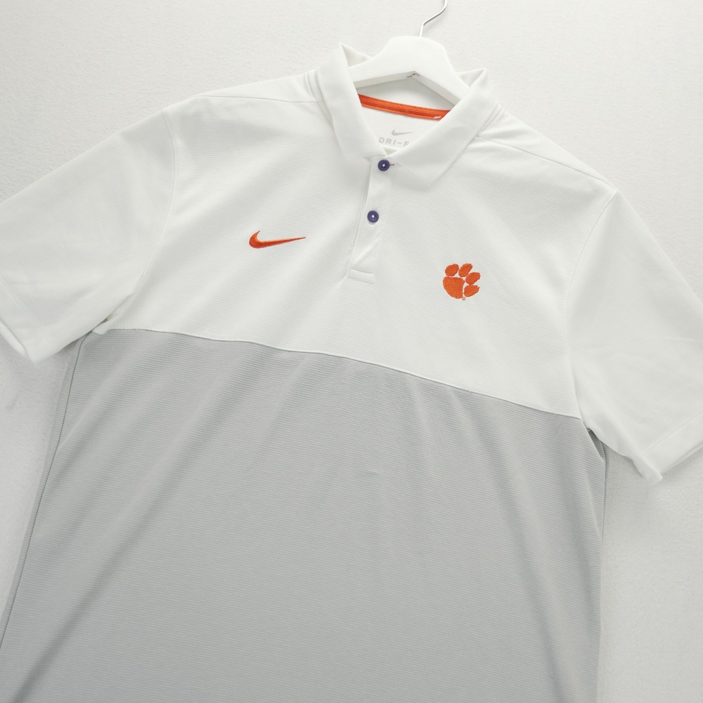 Nike Clemson Tigers Mens Medium White Grey Dri-FIT On-Field Gameday Polo Shirt